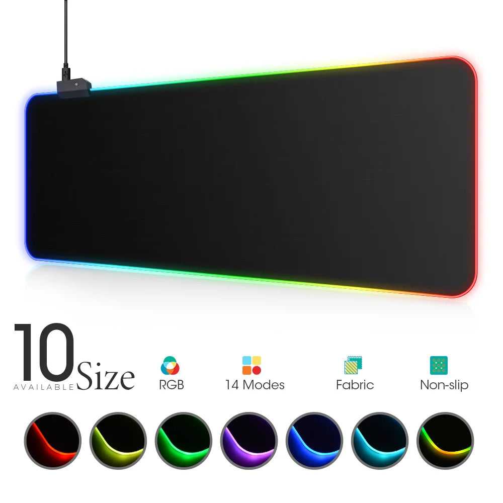 Tapis de souris LED RGB Gaming – 14 modes lumineux | XXL étanche & antidérapant