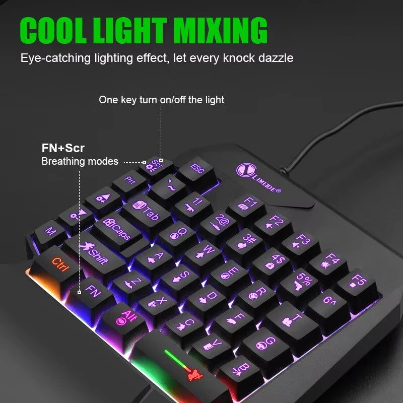 Clavier Gaming Une Main 35 Touches – Rétroéclairage RGB, USB Filaire, Compact et Ergonomique
