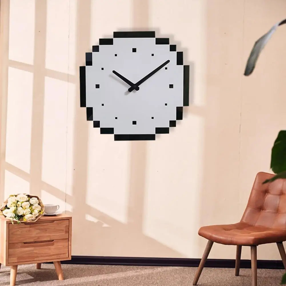 Horloge murale design Pixel, silencieuse à quartz – Style moderne pour maison, bureau et gaming room
