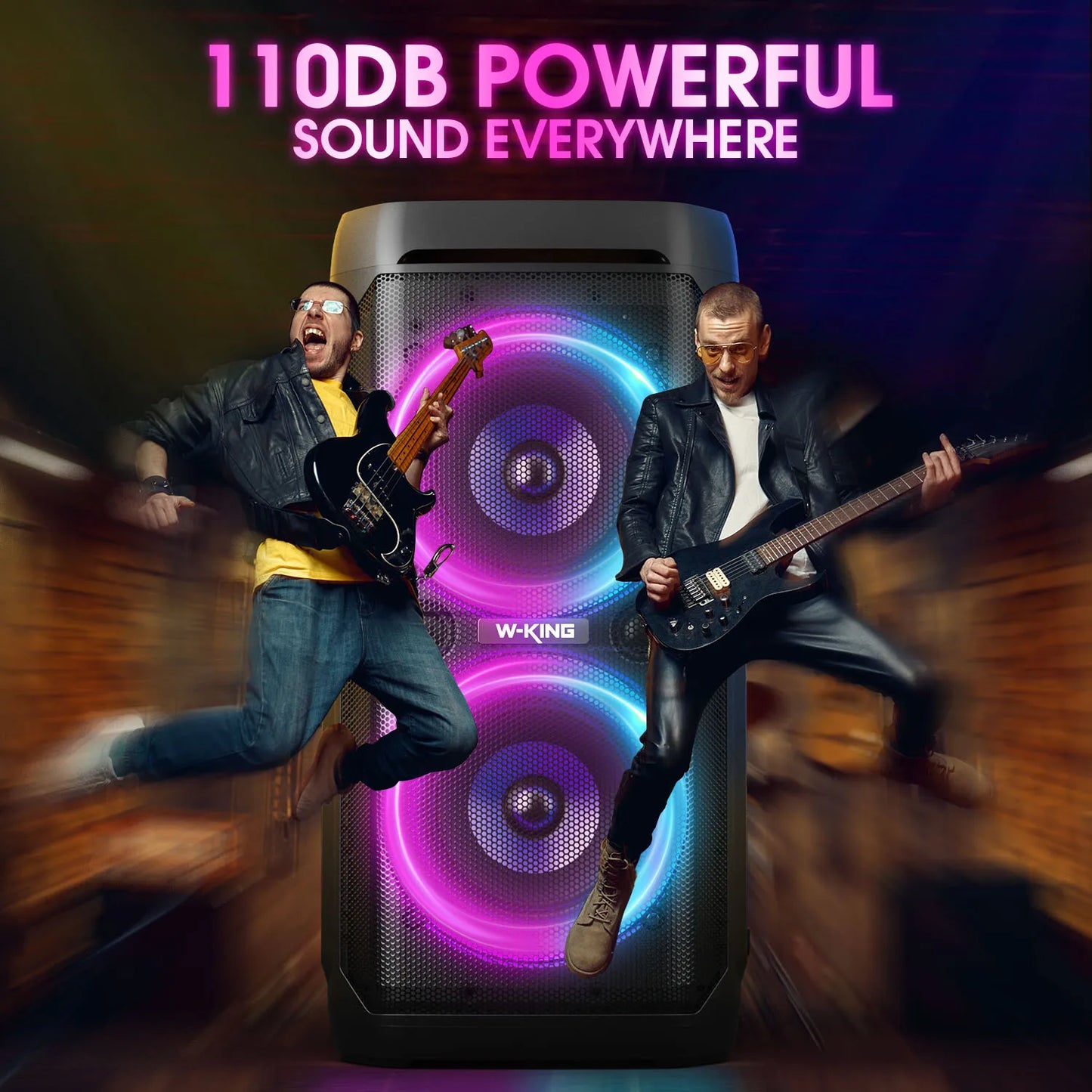 W-KING Enceinte Bluetooth 100W avec Basses Puissantes, IPX6 Étanche, Lumières LED, Bluetooth 5.3 – Boombox Portable pour Fêtes