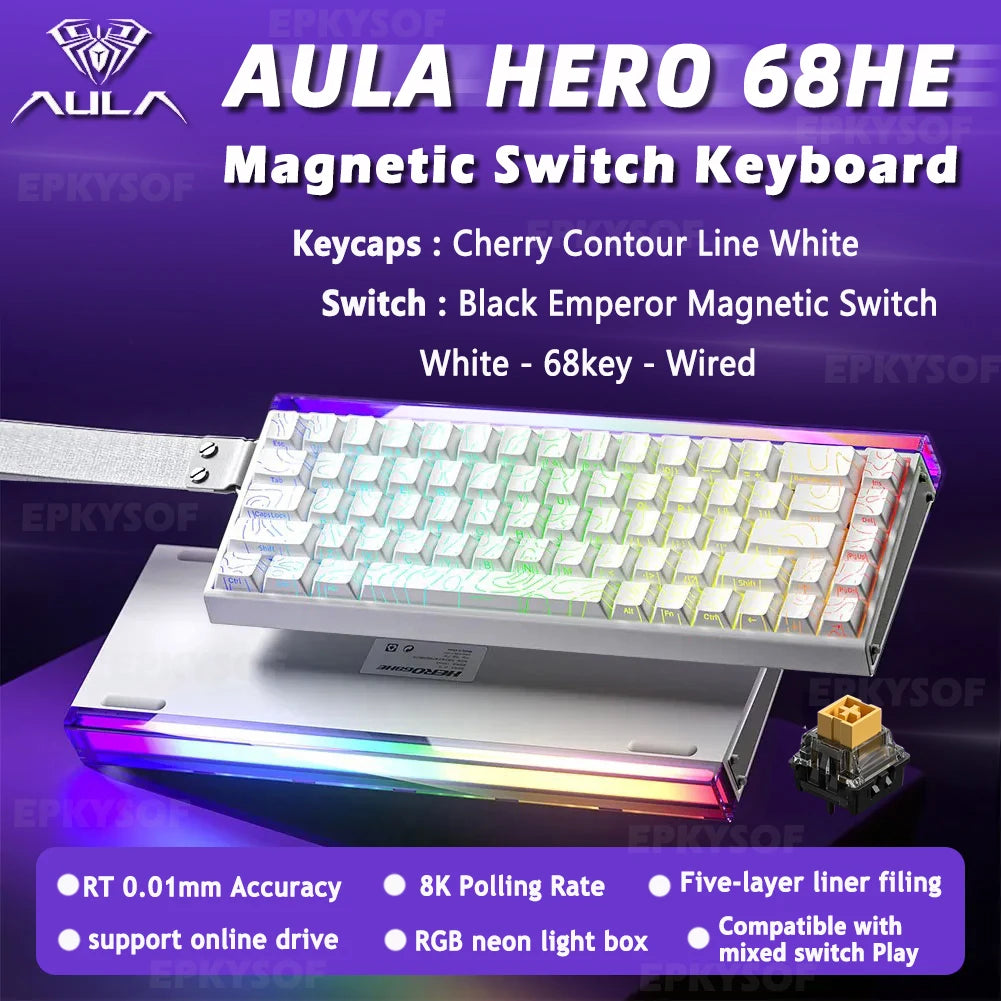Clavier Gaming AULA HERO 68HE – Switch Magnétique, 68 Touches, RGB, 8K Polling Rate – Filaire Esport