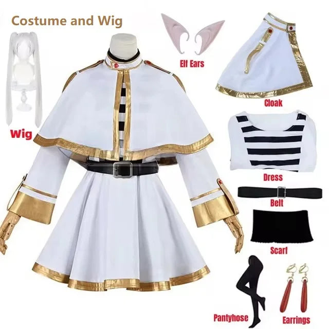 Cosplay Sousou No Frieren – Costume Complet avec Perruque, Accessoires et Oreilles d’Elfe