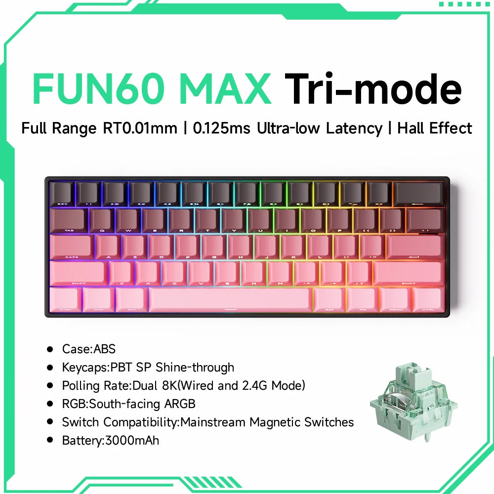 Clavier Gaming Monsgeek FUN60 Pro & MAX – Switchs Magnétiques, 60% Compact, 8K Polling Rate, ARGB