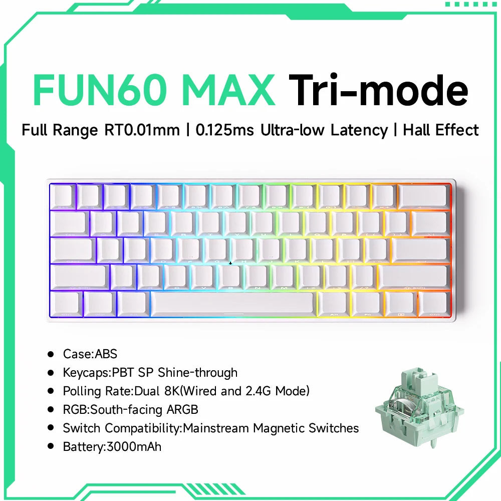 Clavier Gaming Monsgeek FUN60 Pro & MAX – Switchs Magnétiques, 60% Compact, 8K Polling Rate, ARGB