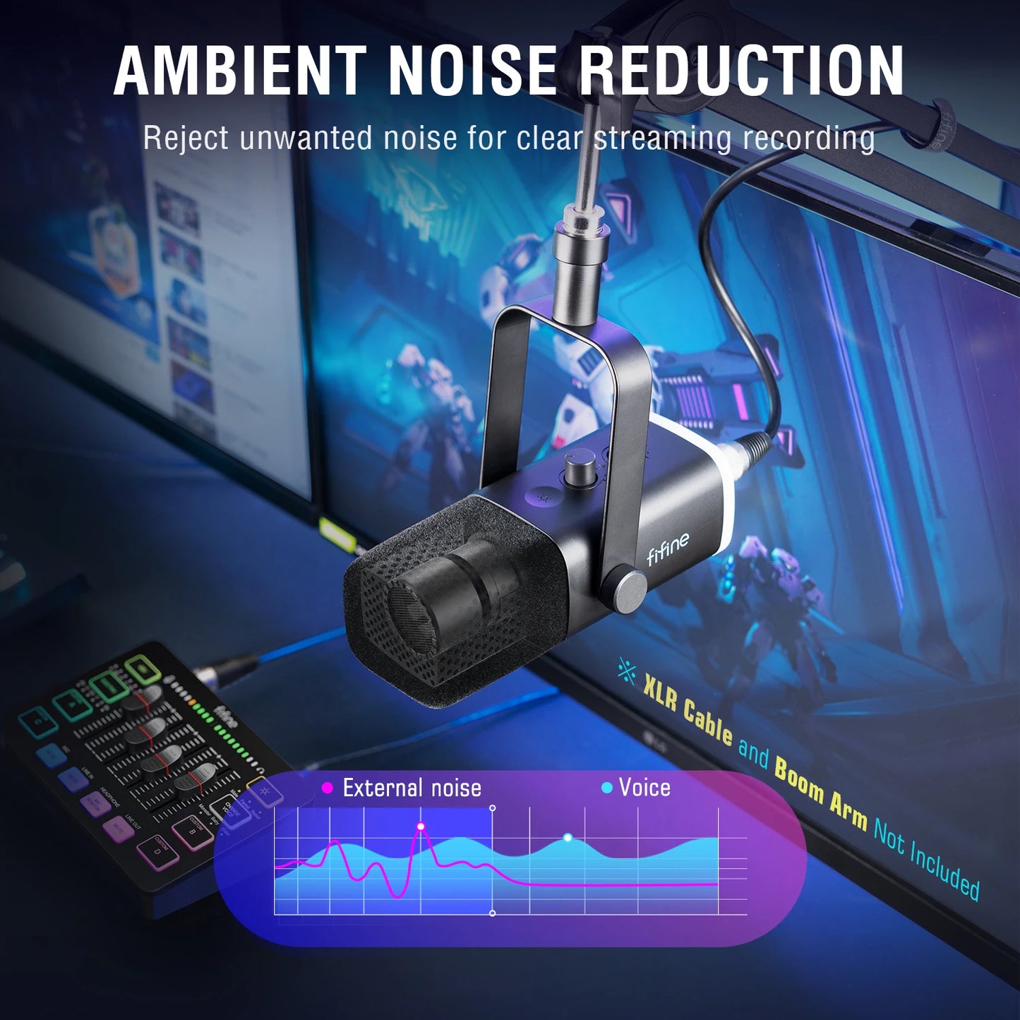 Microphone Gamer & Streaming FIFINE AM8 – Dynamique USB/XLR | RGB | Bouton tactile mute | PC, PS5/PS4