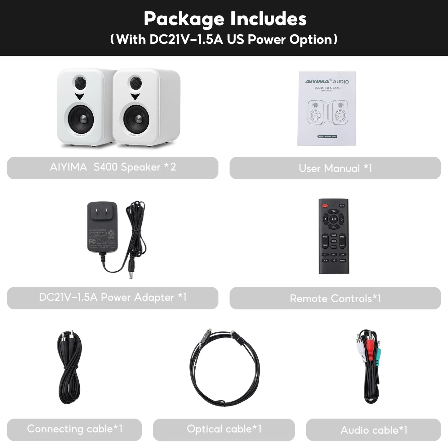 AIYIMA S400 – Enceintes de Bibliothèque Audio Actives | Studio HiFi 50W × 2 avec Bluetooth & USB DAC