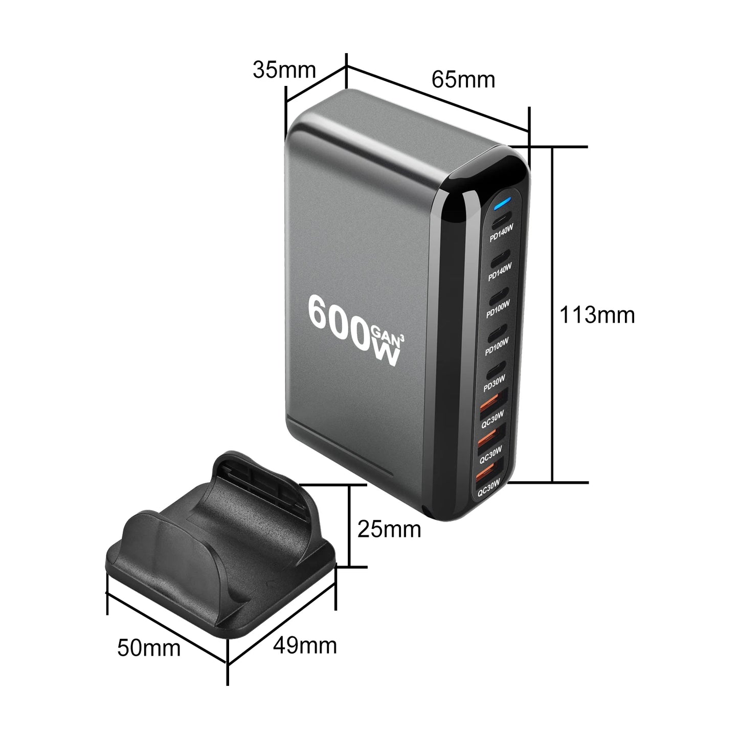 Chargeur Rapide USB Type-C 600W GaN 3.0 - 8 Ports Ultra-Puissants