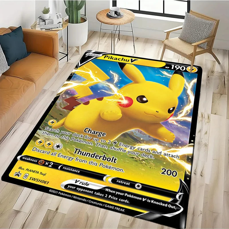 Tapis Pokémon Carte Géante – Pikachu & Dracaufeu | Décor Salon & Chambre | Antidérapant