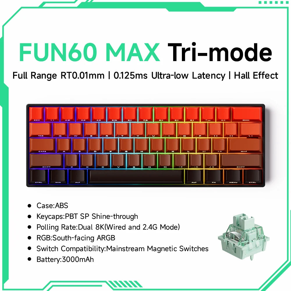 Clavier Gaming Monsgeek FUN60 Pro & MAX – Switchs Magnétiques, 60% Compact, 8K Polling Rate, ARGB