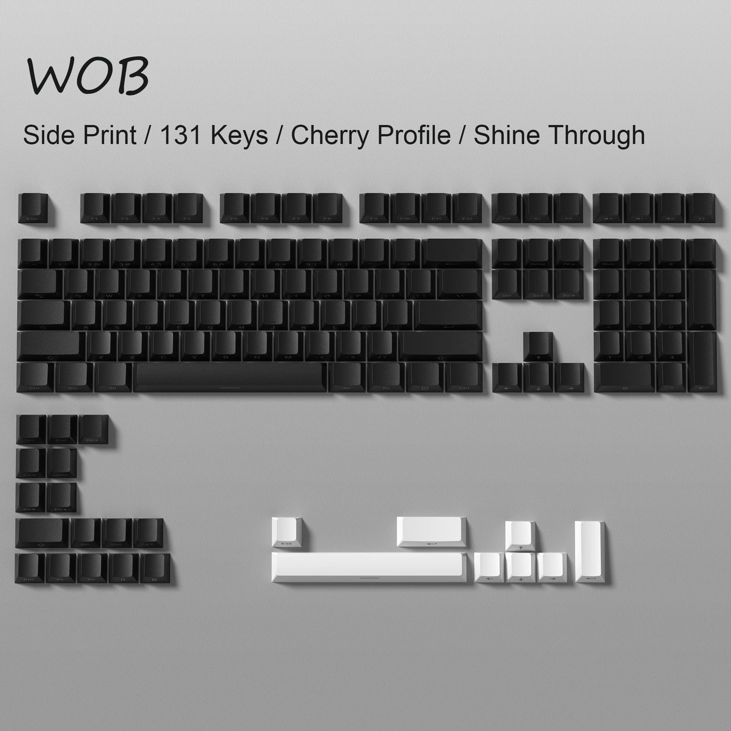 Set de Keycaps PBT Noirs – 123 Touches, Rétroéclairés, Profil Cherry