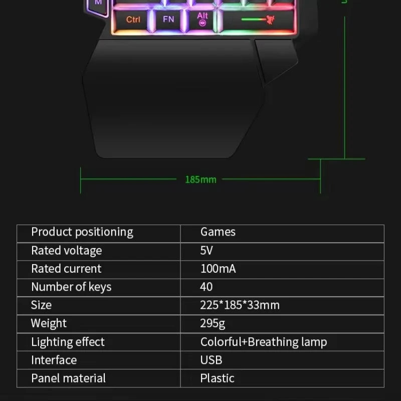 Clavier Gaming Une Main 35 Touches – Rétroéclairage RGB, USB Filaire, Compact et Ergonomique