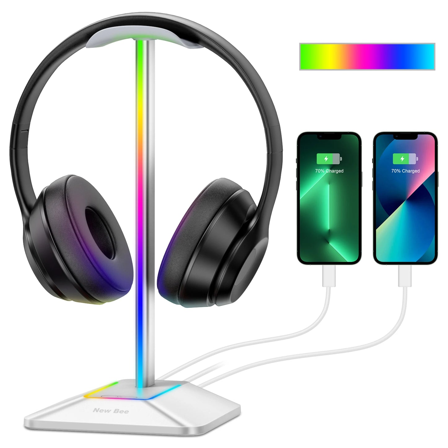 Support Casque Gaming RGB New Bee Z8 – Base Antidérapante + 2 Ports USB