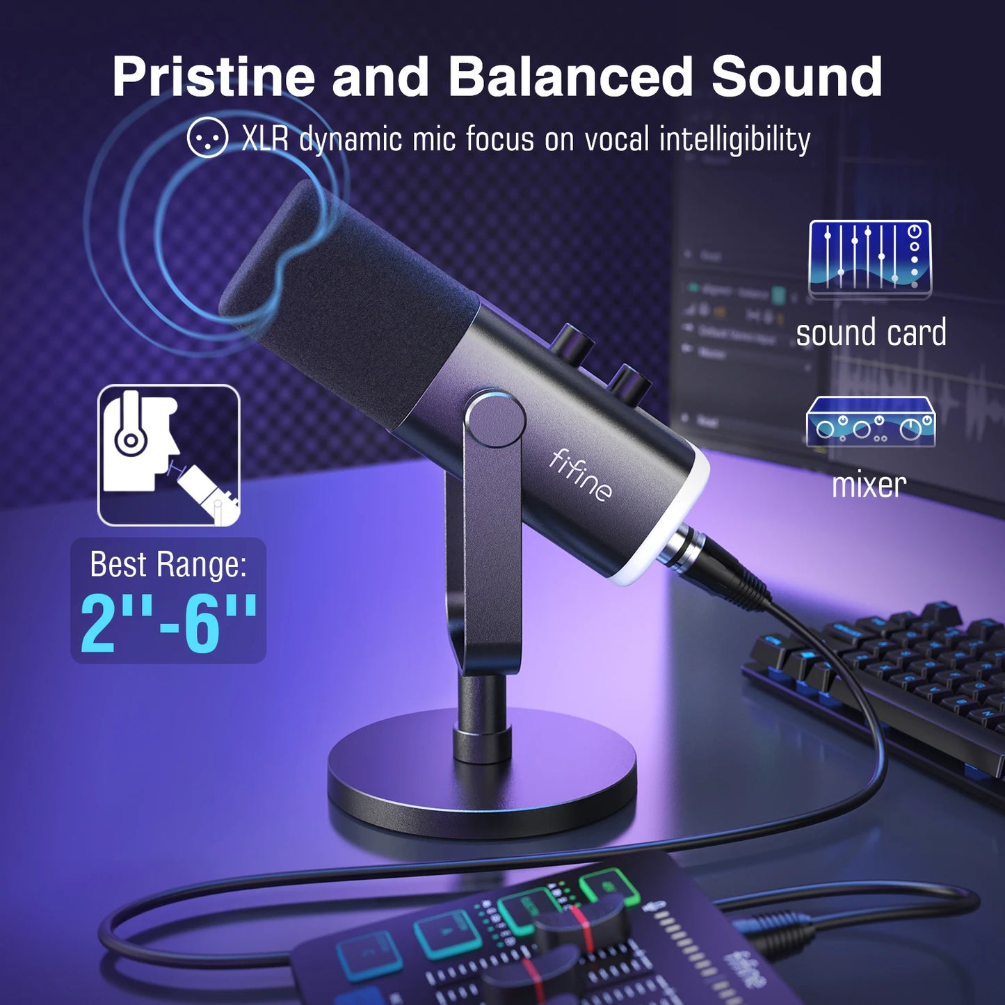 Microphone Gamer & Streaming FIFINE AM8 – Dynamique USB/XLR | RGB | Bouton tactile mute | PC, PS5/PS4