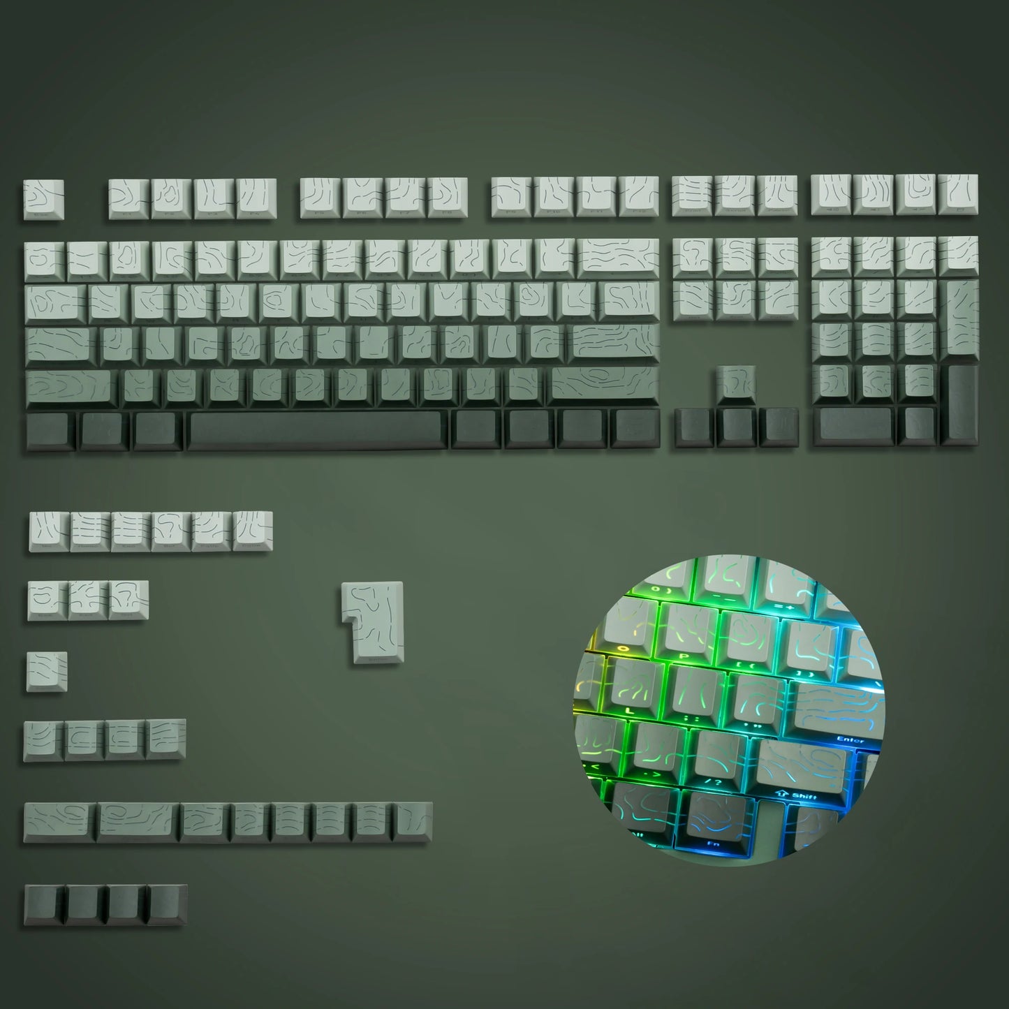 Set de Keycaps PBT Noirs – 123 Touches, Rétroéclairés, Profil Cherry