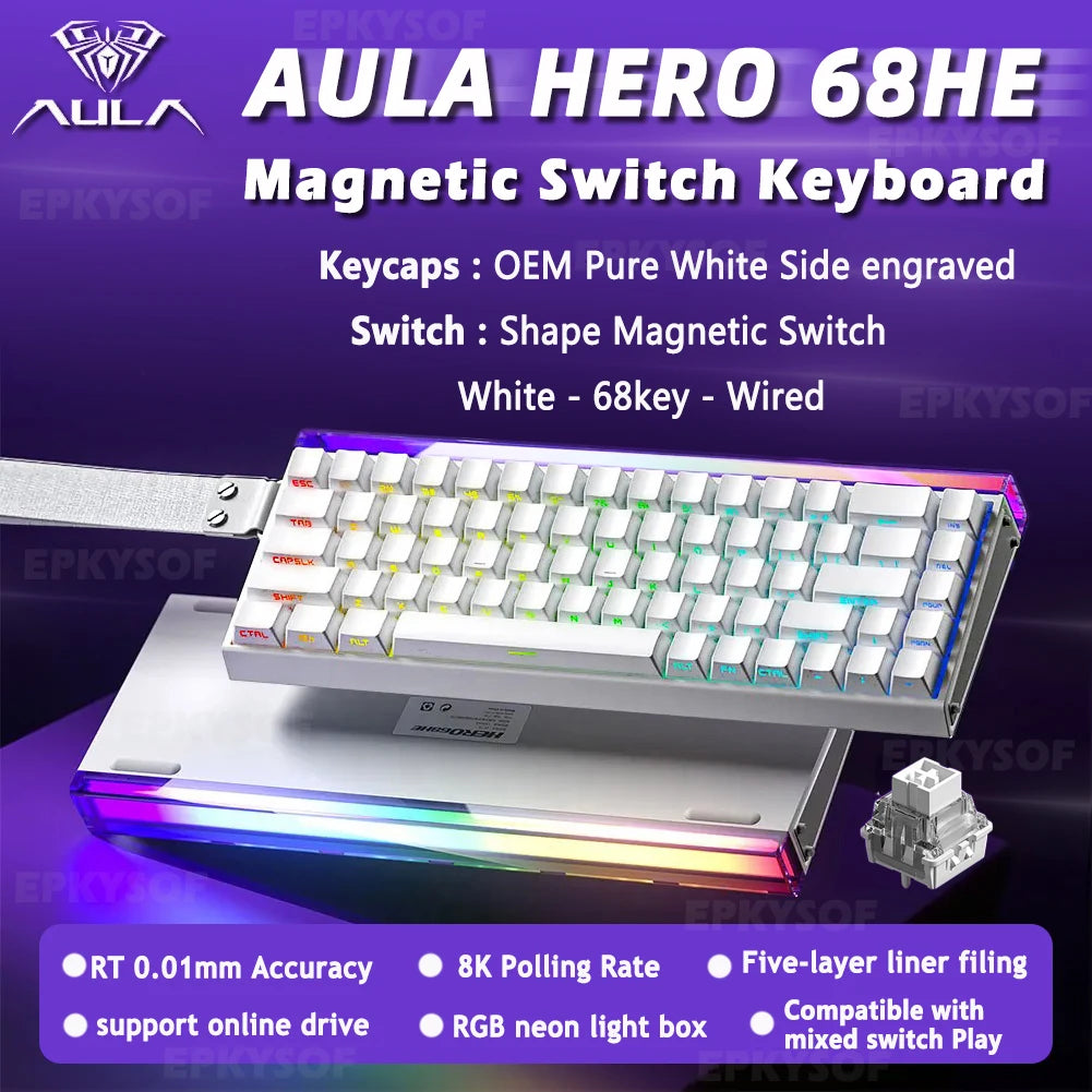 Clavier Gaming AULA HERO 68HE – Switch Magnétique, 68 Touches, RGB, 8K Polling Rate – Filaire Esport