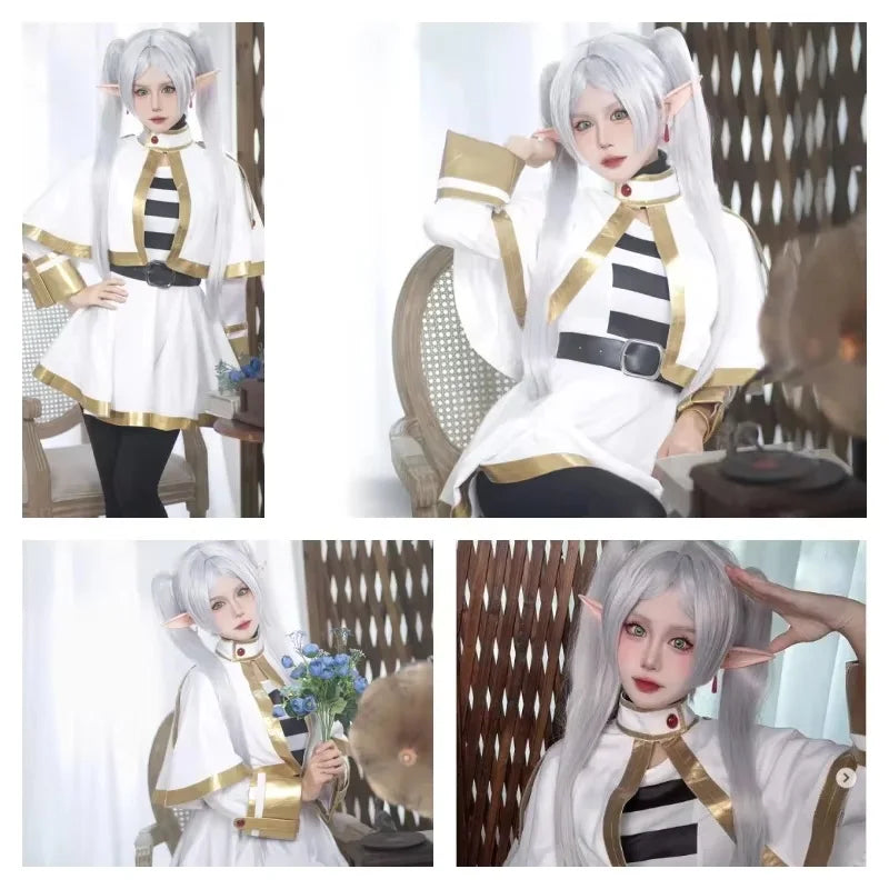 Cosplay Sousou No Frieren – Costume Complet avec Perruque, Accessoires et Oreilles d’Elfe