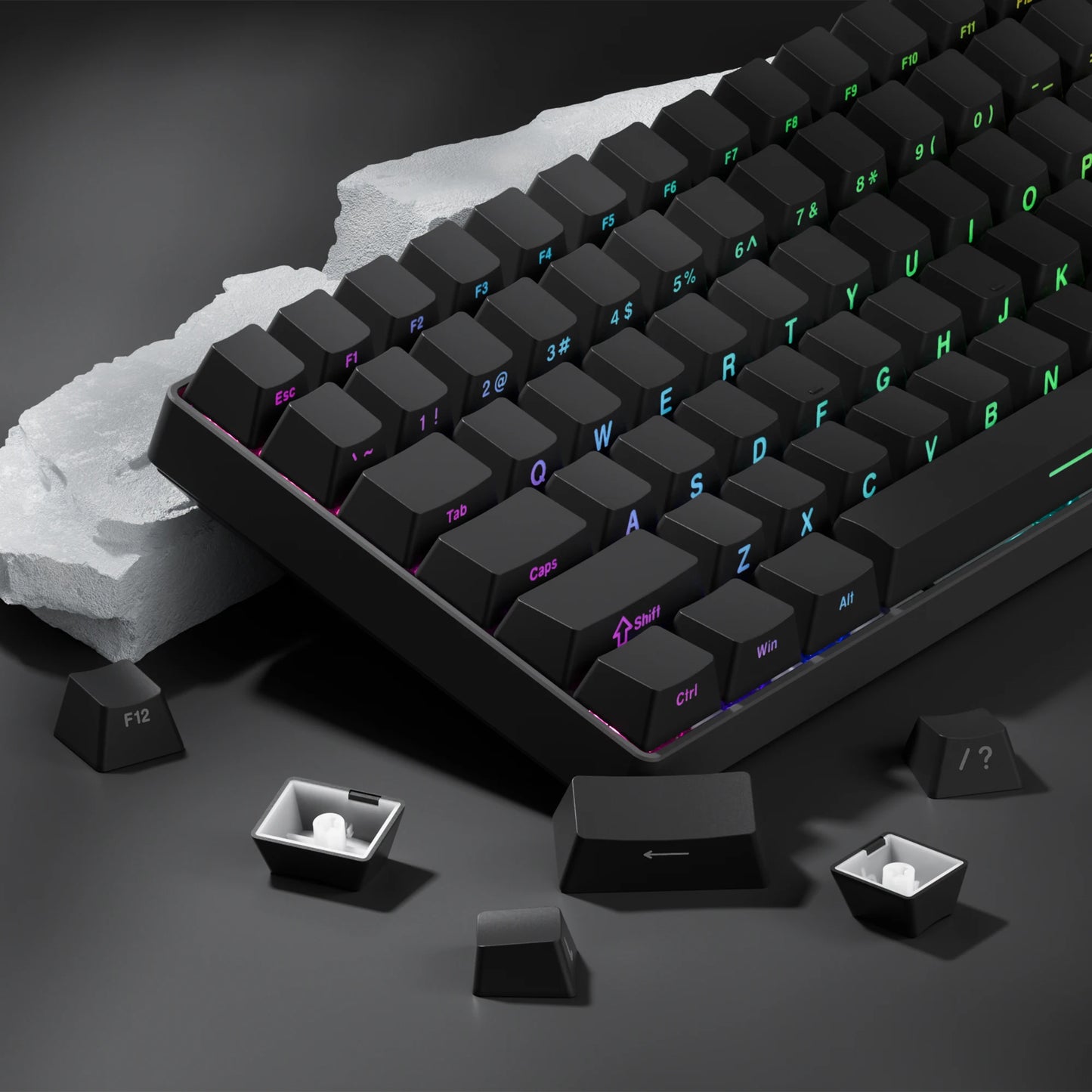 Set de Keycaps PBT Noirs – 123 Touches, Rétroéclairés, Profil Cherry