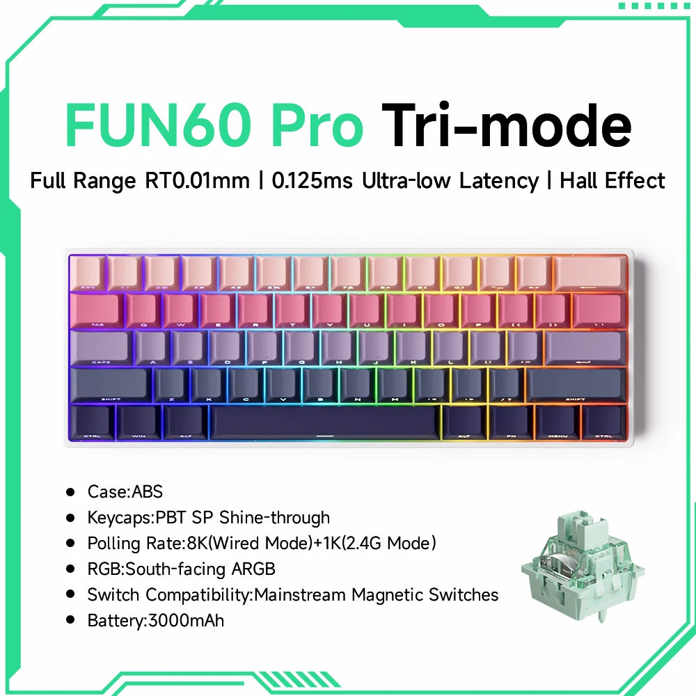Clavier Gaming Monsgeek FUN60 Pro & MAX – Switchs Magnétiques, 60% Compact, 8K Polling Rate, ARGB