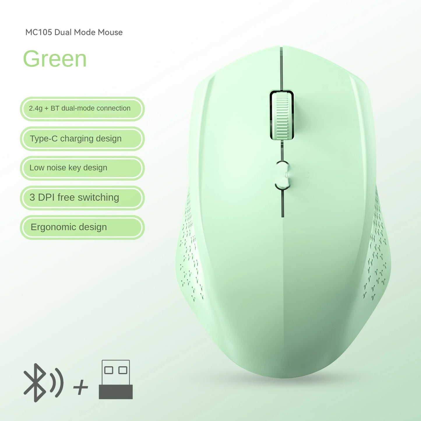Souris Sans Fil Bluetooth 5.2 & 2.4G – Silencieuse | Rechargeable | 1600 DPI | PC & Mac