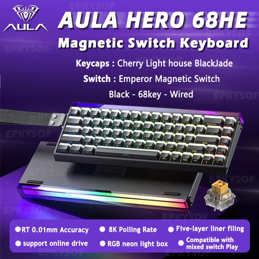Clavier Gaming AULA HERO 68HE – Switch Magnétique, 68 Touches, RGB, 8K Polling Rate – Filaire Esport