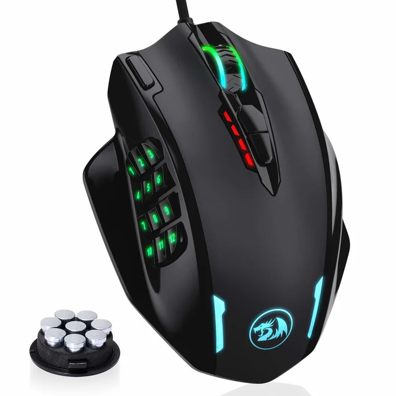 Redragon M908 Impact – Souris Gaming Filaire RGB, 12400 DPI, 18 Boutons Programmables, Poids Ajustable