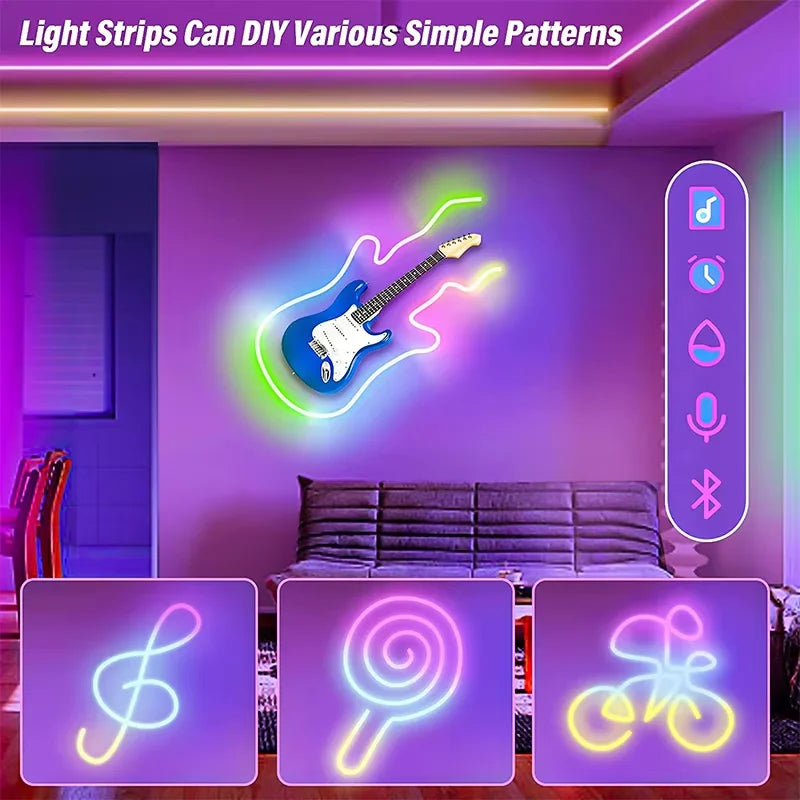 Bande Lumineuse Néon LED RGBIC – Éclairage Décoratif Connecté avec Application & Télécommande (1 à 5m)