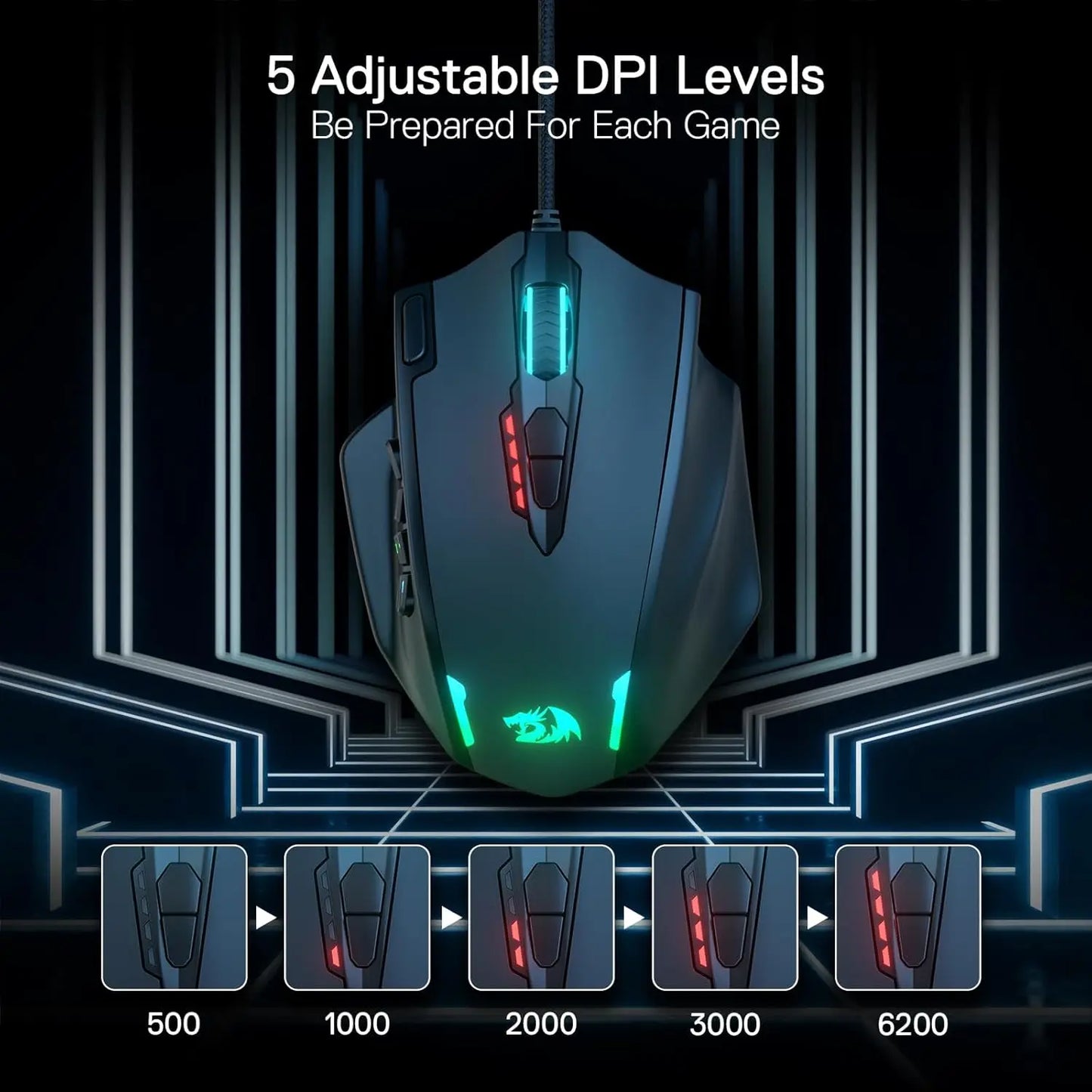 Redragon M908 Impact – Souris Gaming Filaire RGB, 12400 DPI, 18 Boutons Programmables, Poids Ajustable