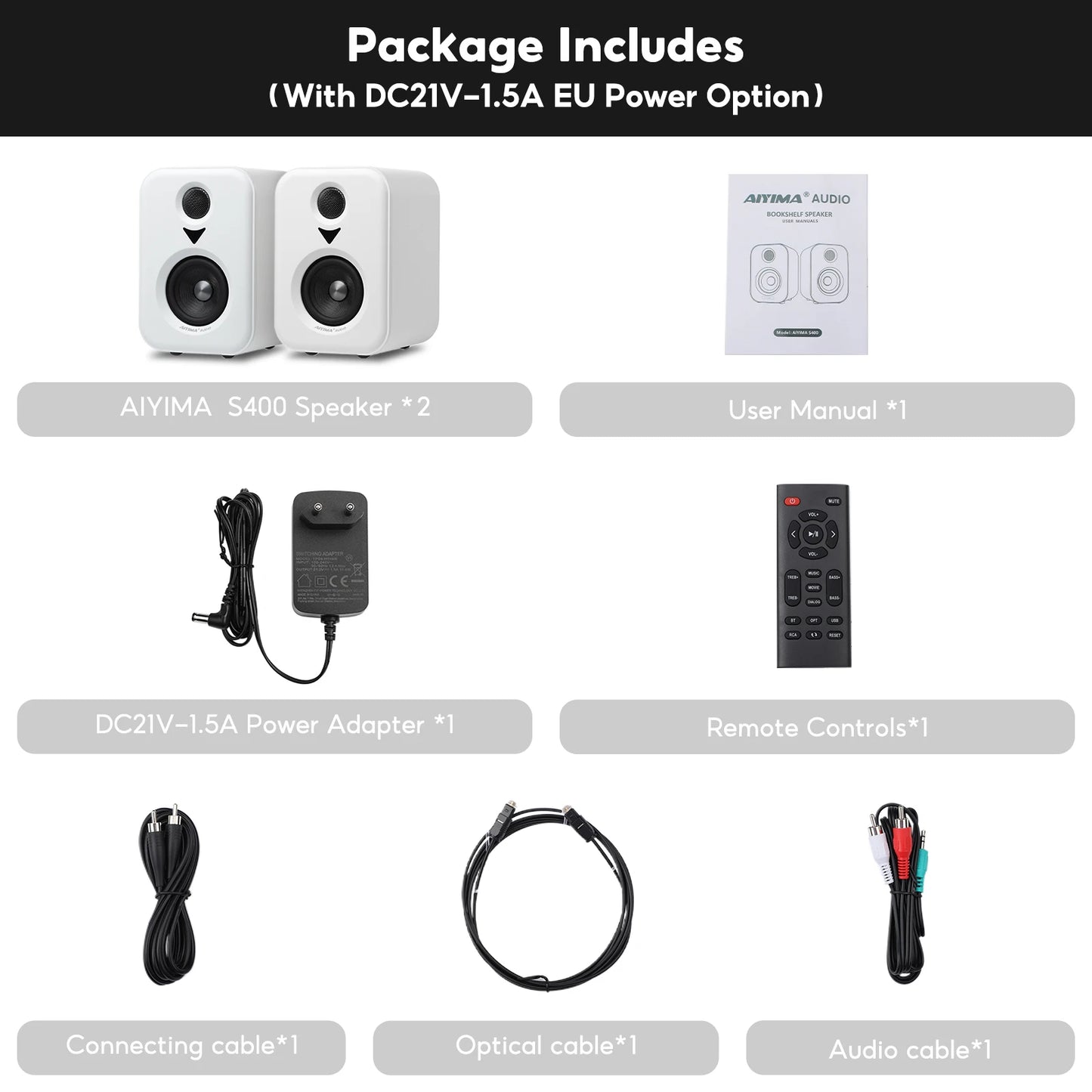 AIYIMA S400 – Enceintes de Bibliothèque Audio Actives | Studio HiFi 50W × 2 avec Bluetooth & USB DAC