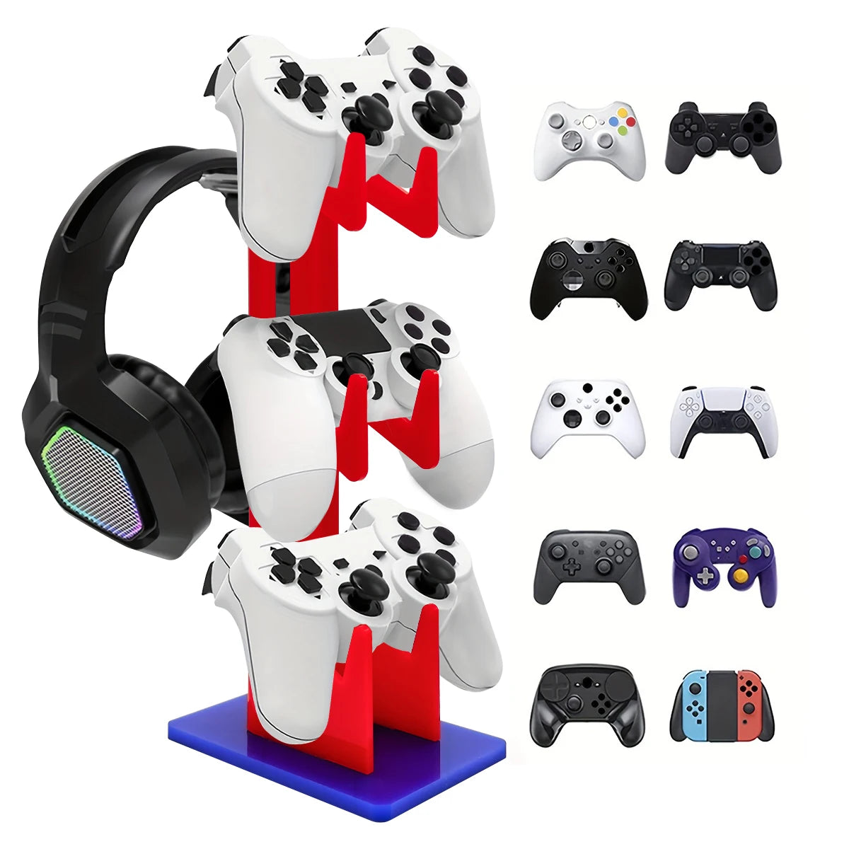 Support de Manettes & Casque 3 Niveaux – Compatible PS5, PS4, Xbox, Switch – Acrylique Transparent
