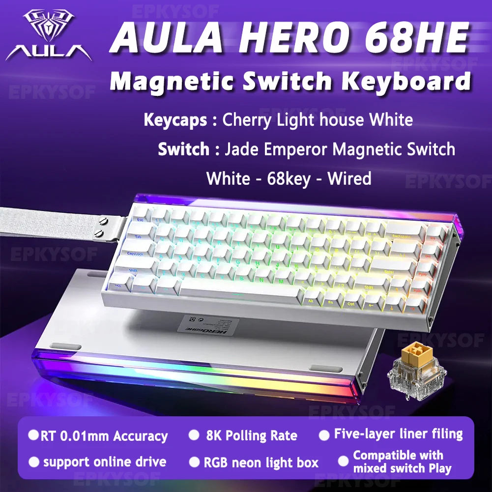 Clavier Gaming AULA HERO 68HE – Switch Magnétique, 68 Touches, RGB, 8K Polling Rate – Filaire Esport