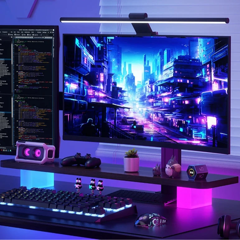 Support de moniteur RGB – Étagère ergonomique avec rétroéclairage LED pour bureau gaming et PC