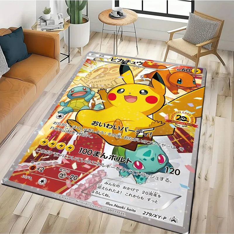 Tapis Pokémon Carte Géante – Pikachu & Dracaufeu | Décor Salon & Chambre | Antidérapant