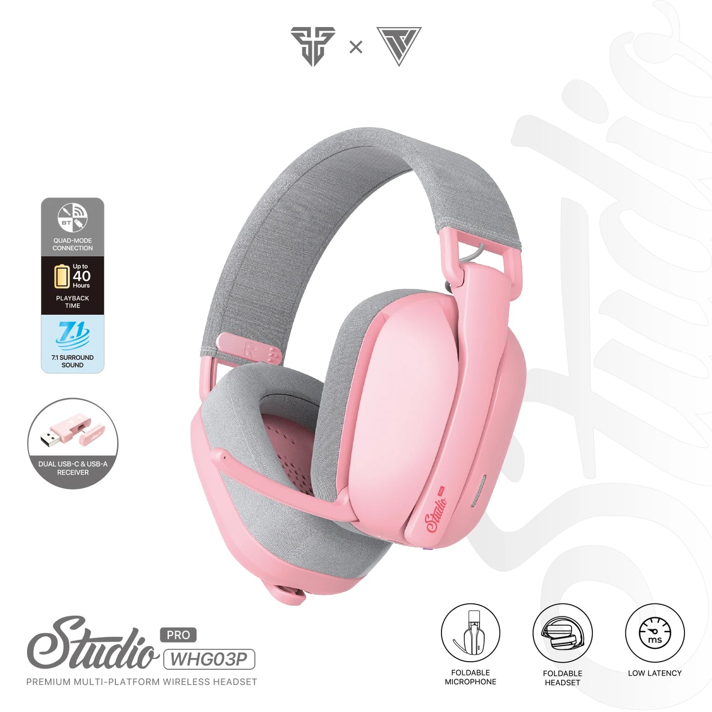 FANTECH WHG03P Studio Pro – Casque Gaming 7.1 Sans Fil & Filaire – Bluetooth + Micro Réduction de Bruit