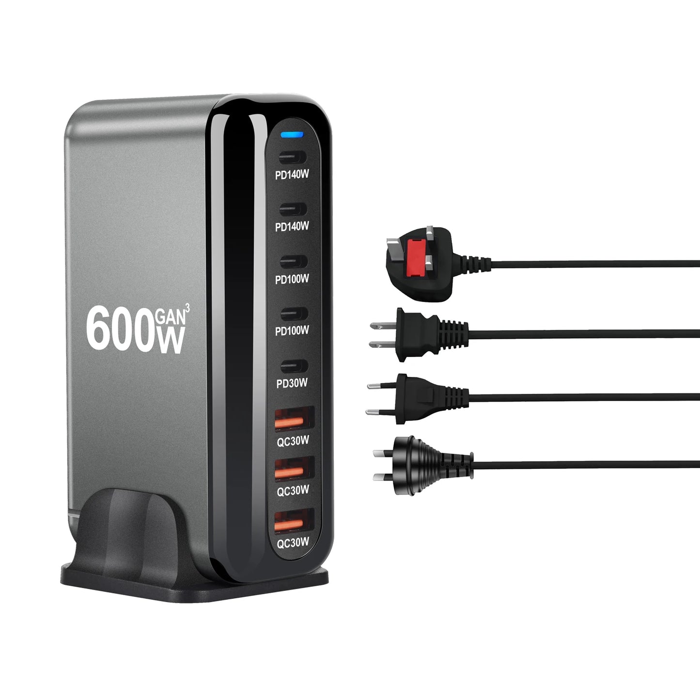 Chargeur Rapide USB Type-C 600W GaN 3.0 - 8 Ports Ultra-Puissants