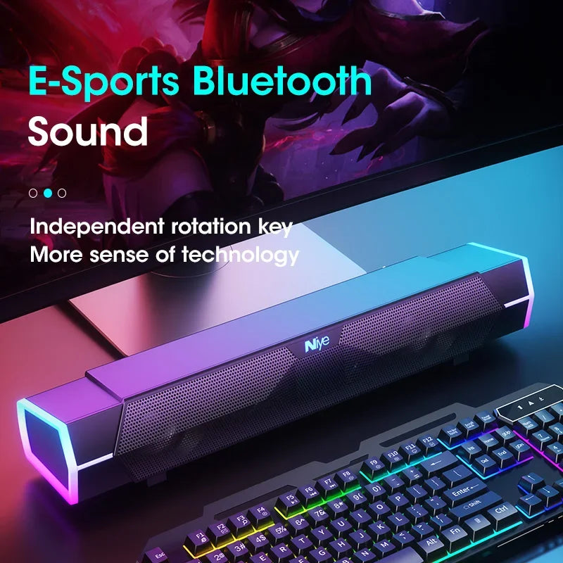 Barre de Son RGB Bluetooth 5.3 pour PC & Gaming – Son Stéréo 4D, Filaire & Sans Fil, Effet Lumineux RGB