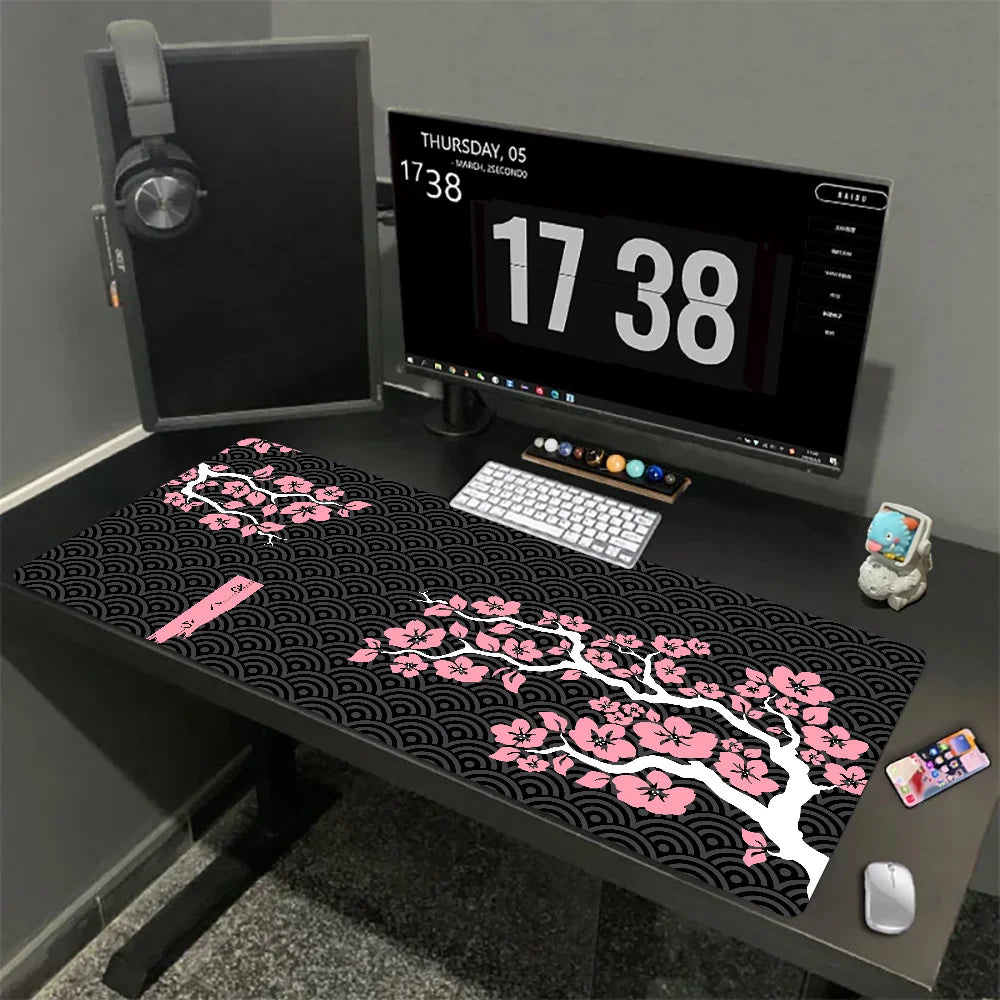 Tapis de souris XXL Sakura Japonais – Gaming & Bureau | Antidérapant | Design Fleurs de Cerisier