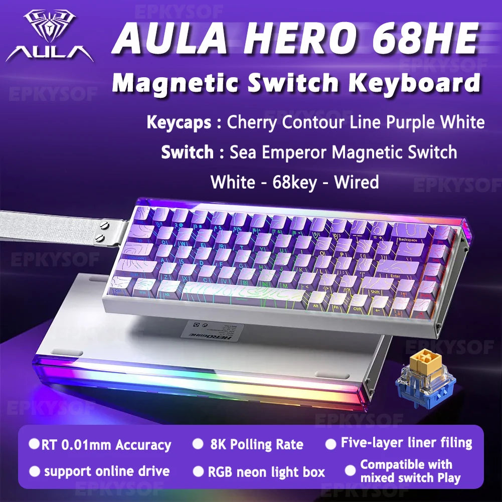 Clavier Gaming AULA HERO 68HE – Switch Magnétique, 68 Touches, RGB, 8K Polling Rate – Filaire Esport