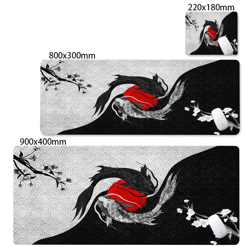 Tapis de souris XXL Japonais Koi – Gaming & Bureau | Antidérapant | Design Anime