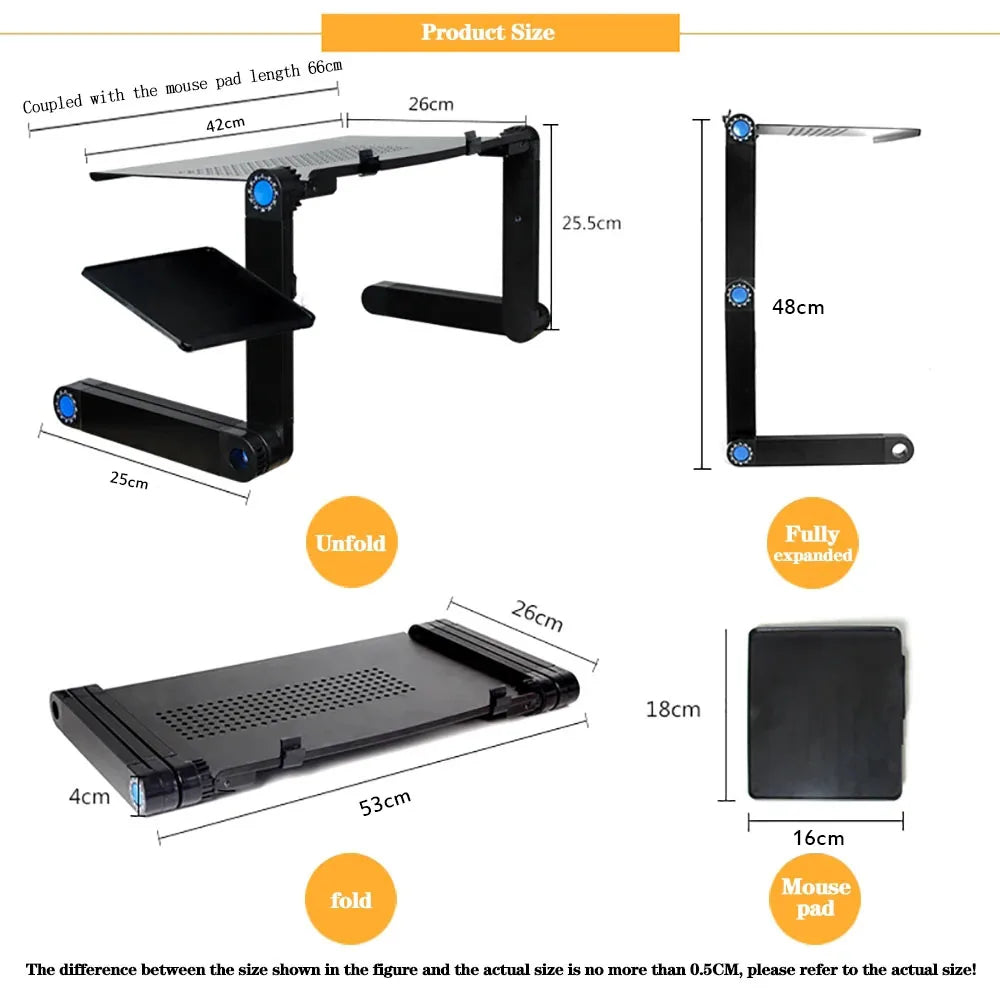 Support Bureau Ergonomique Réglable pour Ordinateur Portable – Aluminium 360° avec Tapis de Souris
