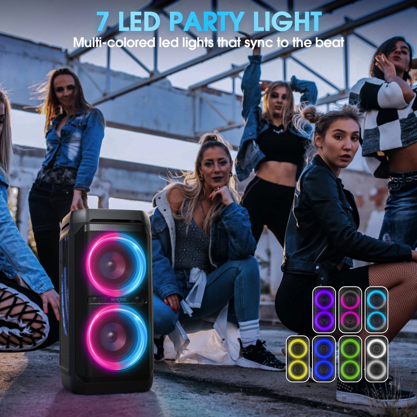 W-KING Enceinte Bluetooth 100W avec Basses Puissantes, IPX6 Étanche, Lumières LED, Bluetooth 5.3 – Boombox Portable pour Fêtes