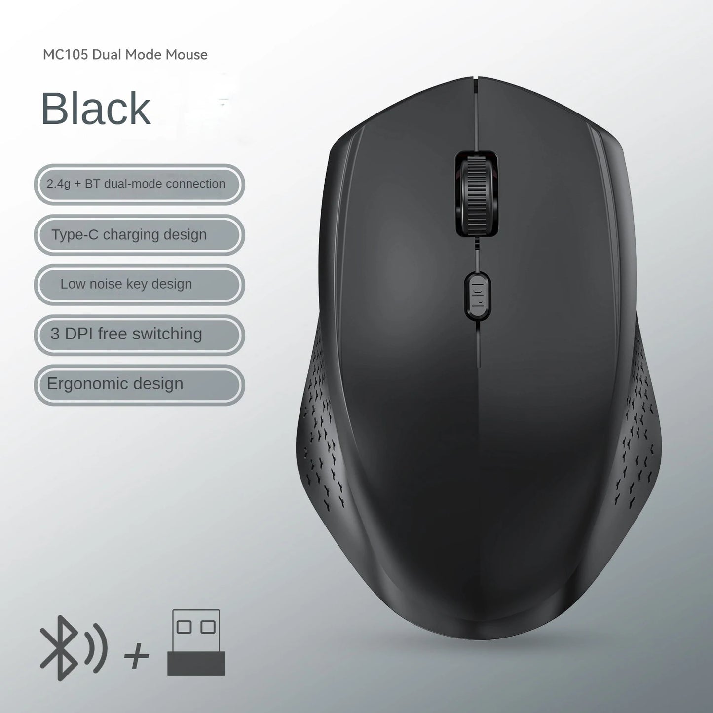 Souris Sans Fil Bluetooth 5.2 & 2.4G – Silencieuse | Rechargeable | 1600 DPI | PC & Mac