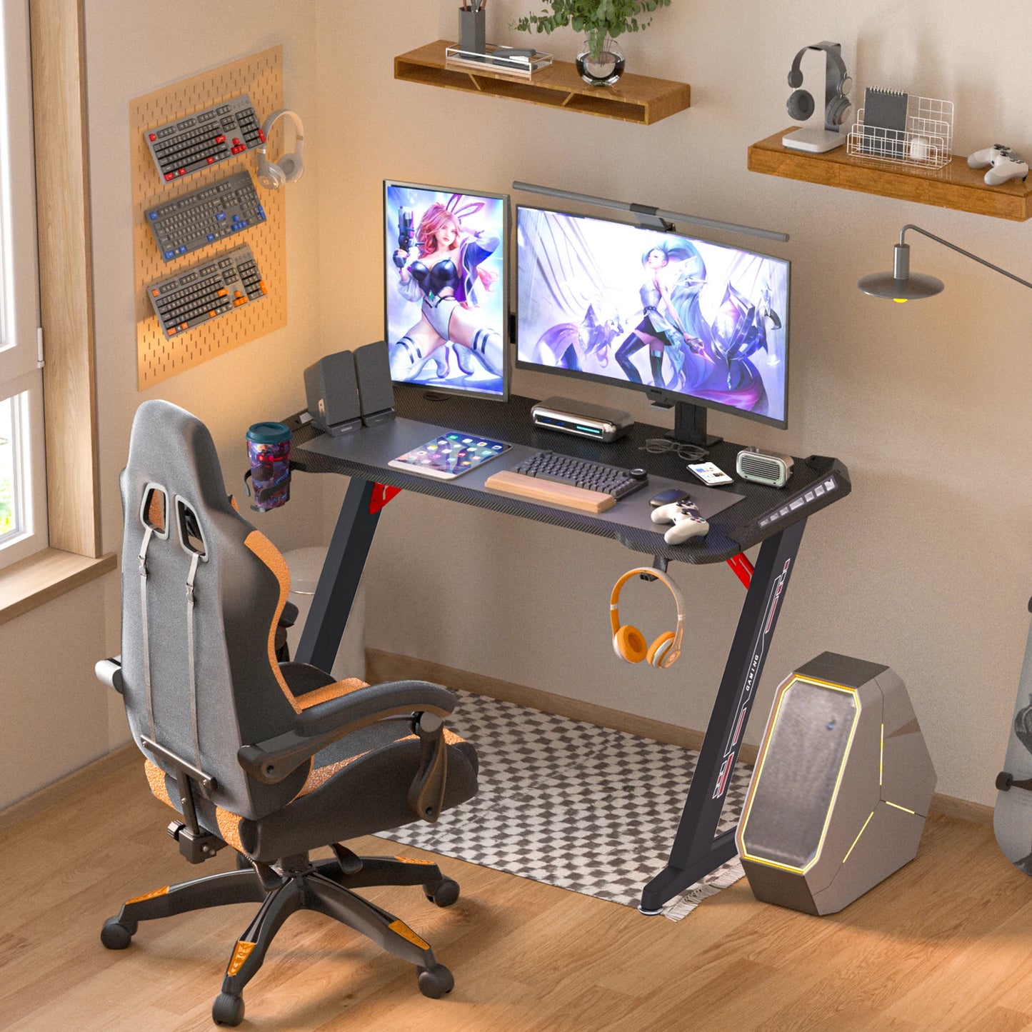 Bureau Gaming RGB 140 cm – LED Dynamiques, Plateau XXL, Pieds Métal Robustes