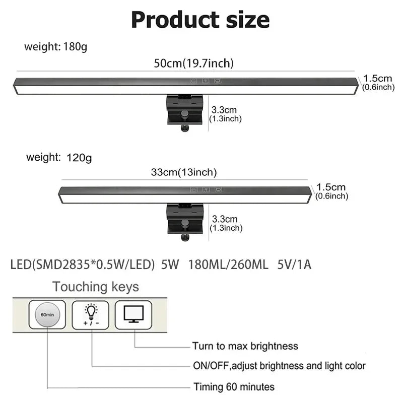 Barre lumineuse LED pour écran PC – Lampe de bureau USB, 3 températures de couleur, luminosité réglable, protection des yeux, montage sans encombrement