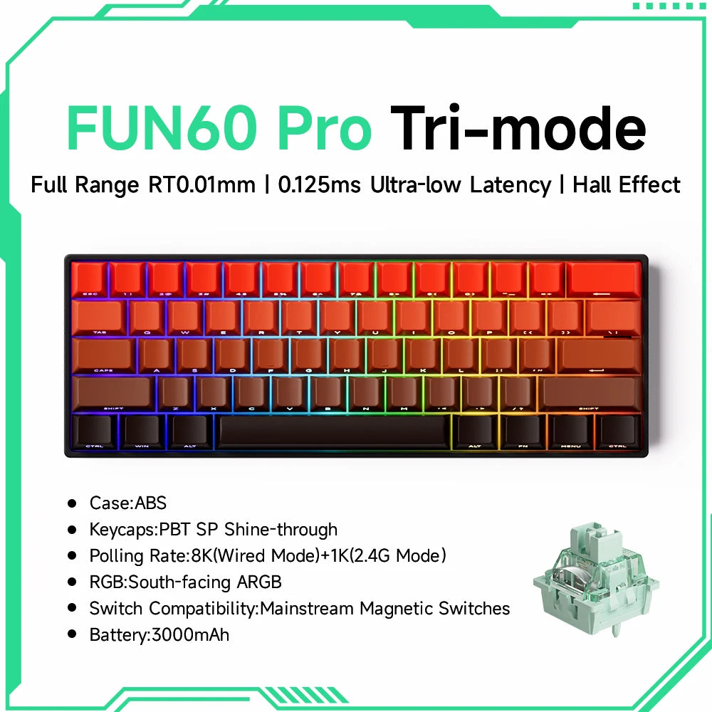 Clavier Gaming Monsgeek FUN60 Pro & MAX – Switchs Magnétiques, 60% Compact, 8K Polling Rate, ARGB