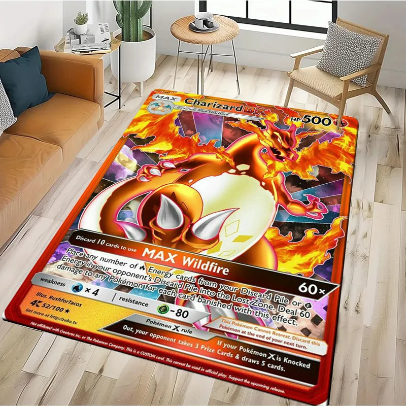 Tapis Pokémon Carte Géante – Pikachu & Dracaufeu | Décor Salon & Chambre | Antidérapant