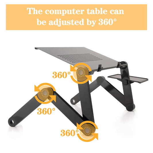 Support Bureau Ergonomique Réglable pour Ordinateur Portable – Aluminium 360° avec Tapis de Souris