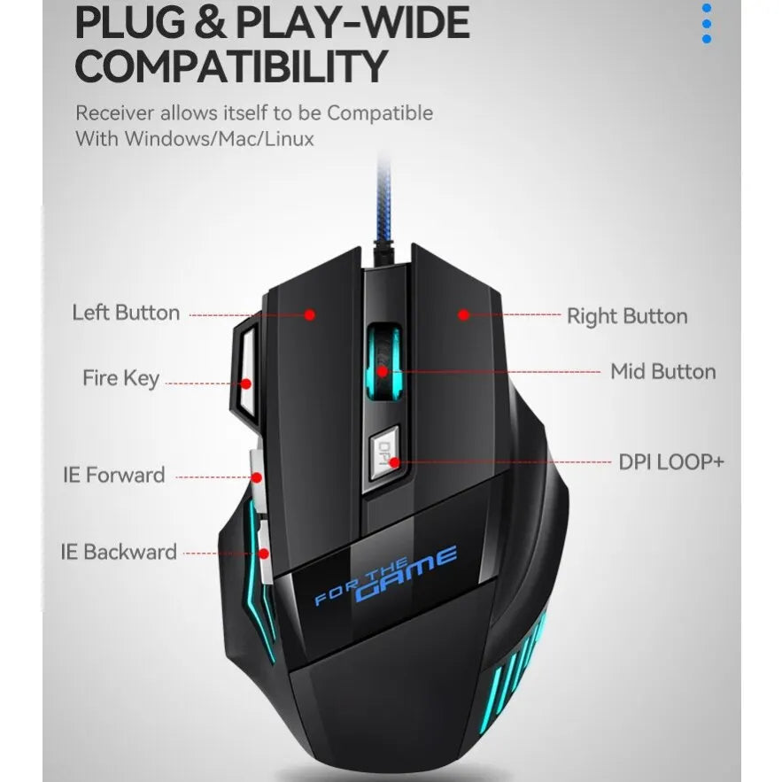 Souris Gamer Filaire RGB – 7D Ergonomique | USB Hyperspeed | PC & Laptop