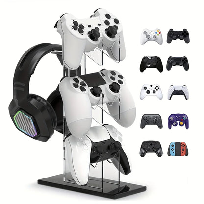 Support de Manettes & Casque 3 Niveaux – Compatible PS5, PS4, Xbox, Switch – Acrylique Transparent