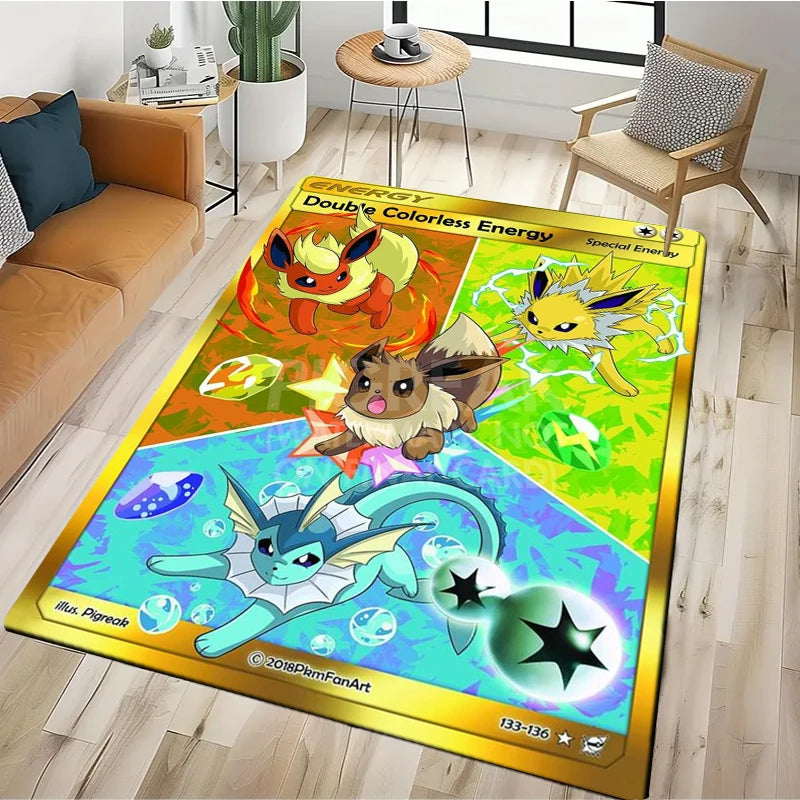 Tapis Pokémon Carte Géante – Pikachu & Dracaufeu | Décor Salon & Chambre | Antidérapant