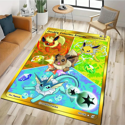 Tapis Pokémon Carte Géante – Pikachu & Dracaufeu | Décor Salon & Chambre | Antidérapant